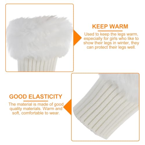 Image of BESPORTBLE 1 Pair White Faux Fur Boot Covers - Plush Cotton Leg Warmers for Women, Winter Fuzzy Sock Toppers, Short Knitted Boot Cuffs for Outdoor Use