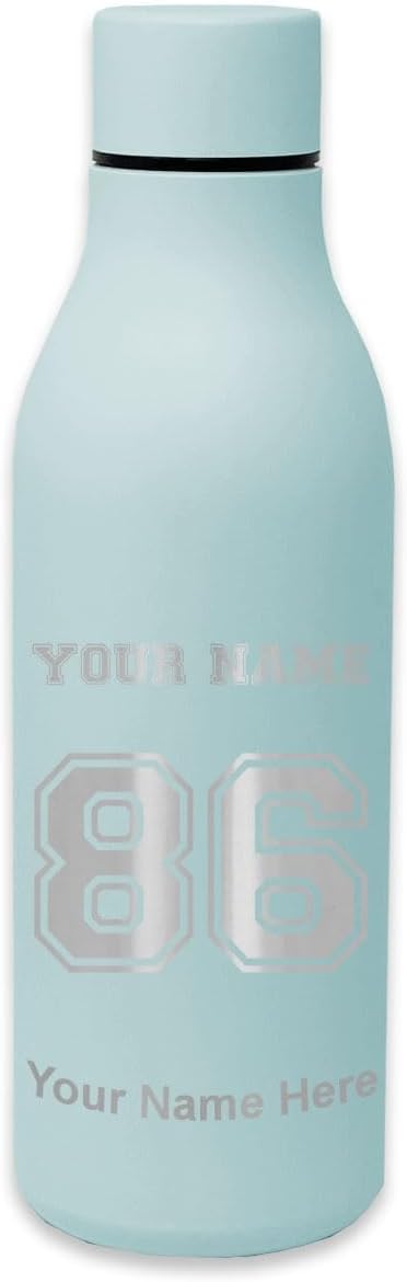 LaserGram Botella de agua de acero inoxidable de doble pared, camiseta deportiva, grabado personalizado incluido