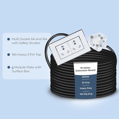 Image of Extension Board Heavy Duty Multi Socket 15A /16A /20A (2500 Watts 16A Big Plug and Two 16A Socket, 10 Meter)