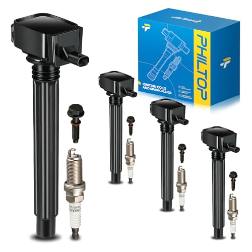 Image of PHILTOP Ignition Coil Pack and Spark Plugs Fits for Jeep 2014-2022 Cherokee 2.4L, 2018-2022 Compass, 2015-2021 Renegade 2.4L, Chrysler 2015-2017 200 2.4L, Dodge 2014-2016 Dart 2.4L, 4PCS UF751