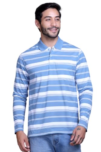 Image of SANE ORIGINALS Full Sleeves Polo T-Shirt for Men with Pocket || Stripe Collar and Pocket T-Shirt for Men Long Sleeves