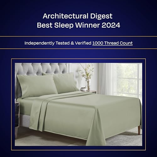 California Design Den Thick and Natural 100% Cotton Bedsheets Queen Size Bed Set - Luxury 1000 Thread Count Sheets, Soft Sateen, Deep Pockets, Breathable and Durable Bedding Set - Sage Green