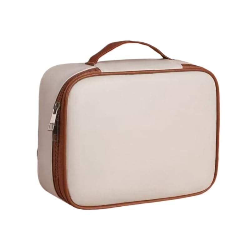 Bolsa de Maquiagem 3-em-1 em PU Organização e Multifuncional (Branco Com Marrom)