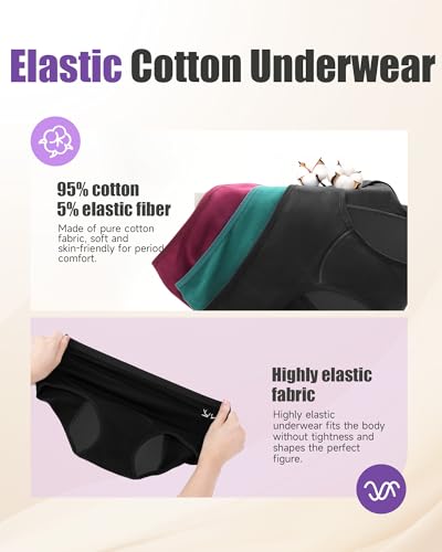 Image of TANSTC Period Underwear for Women Heavy Flow | Leakproof Menstrual Panties Postpartum, Cotton Soft Breathable Briefs 3 Pack