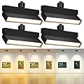 LEONLITE 3CCT 24W LED Track Lighting Heads, Dimmable Track Lighting Fixtures, Compatible with Single Circuit H Type Track Rail, 100-277V, CRI90, ETL, 2700K/3000K/4000K, Black, Pack of 4