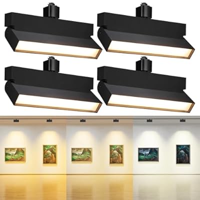 LEONLITE 3CCT 24W LED Track Lighting Heads, Dimmable Track Lighting Fixtures, Compatible with Single Circuit H Type Track Rail, 100-277V, CRI90, ETL, 2700K/3000K/4000K, Black, Pack of 4