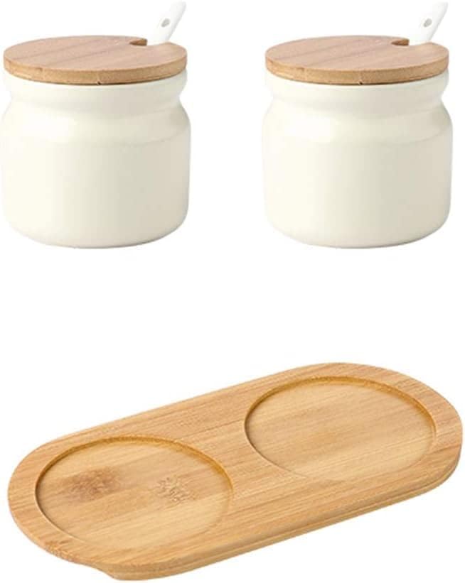 123Arts セラミック製 青と白のシュガーボウル スパイスジャー 蓋付き