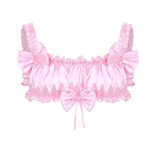 YiZYiF Sujetador Satinado Lencería Sissy Hombres Gay Bikini Bralette con Volantes Top Sexy Bra Pijamas Eróticas Adulto Juego de Roles Rosa X-Large