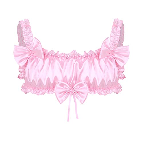 ACSUSS Sissy Men's Frilly Satin Training Bra Wire-Free Bralette Cross Dresser Crop Top