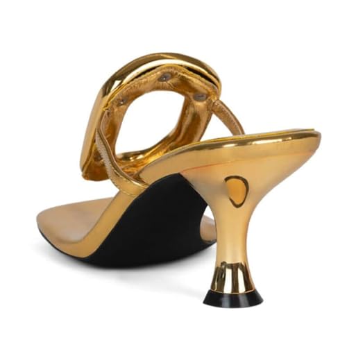 FSJ Women Chic Open Toe Kitten Heel Flip Flops Slip On Gold Detail Low Heeled Thong Sandals Casual Summer Beach Fashion Slides Size 4-16 US3