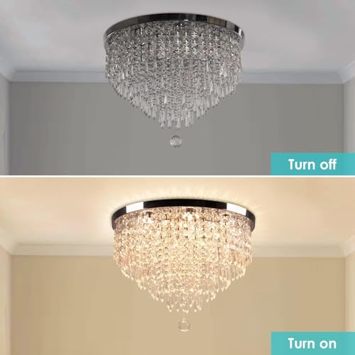 Image of INTERIOR HANDICRAFT LED Ceiling Light Crystal Chandelier Jhoomer Lighting Fixture Modern Pendant Lamp for Hall, Bedroom Living & Dining (63 watts, Stainless Steel)