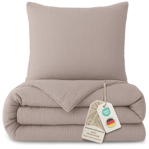 LAYNENBURG Premium Musselin Bettwäsche 135x200 cm + 80x80 cm - Oeko-Tex...