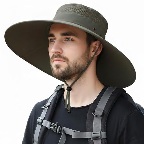 Image of HUAMULAN Wide Brim Sun Hats Men and Women Bucket Safari Fishing Hat for Hiking Garden Lawn Work Camping Outdoor