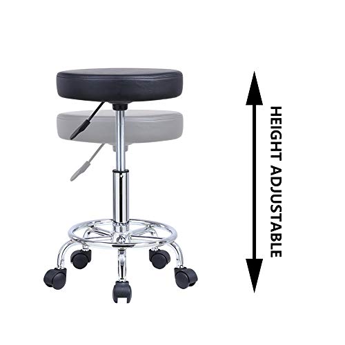 Kktoner Pu Leather Round Rolling Stool With Foot Rest Swivel Height Adjustment Spa Drafting Salon Tattoo Work Office Massage Stools Task Chair Cushion 14 Inches (Black) #TOP4