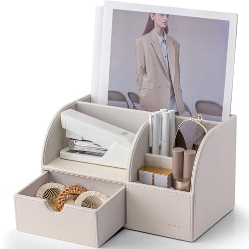 Vlando Office Supplies Desk Organizer Caddy,Back to School Supplies for Desk Caddy, Desktop Hanging File Letter Document Storage Holder with Drawer Organizer Section for Office Home 2 Pack B