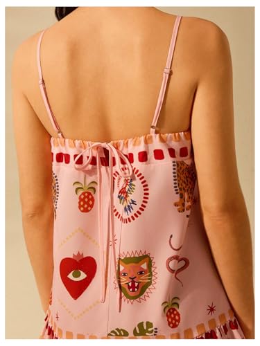 Women's Graphic Ruffle Hem Mini Vacation Dress Boho Spaghetti Strap Drop Waist Short Dresses4