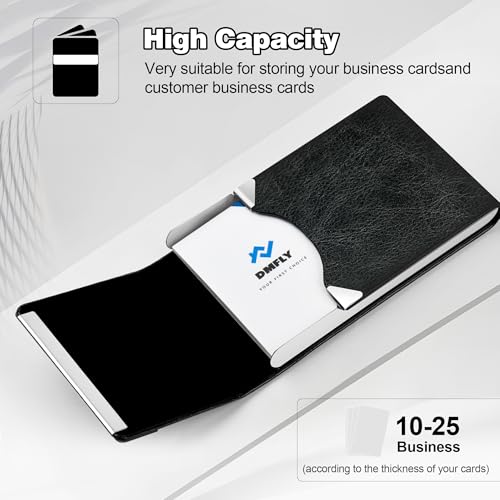 Image of Business Card Holder for Women or Men, Business Card Case with PU Leather and Stainless Steel, Slim Metal Case with Magnetic Closure for Business Meeting Use
