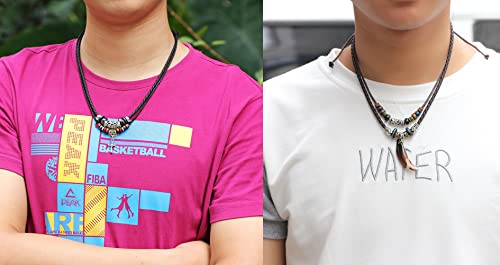 Image of Vintage Style Double Layers Braided Leather Tribal Necklace with Charm Cross and Teeth Pendant