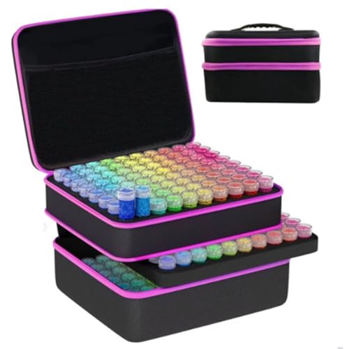 Maletín Portátil DIY para Diamond Painting en Rosa con 240 Botes - Caja Organizadora de Accesorios Anti-Derrame, Almacenaje para Diamond Painting Accesorios