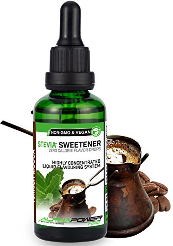 ALPHA POWER FOOD®: Stevia líquida natural - Stevia Gotas de mocca turco, Edulcorante natural, sustituto del azúcar con sabor - sin azúcar & calorías Cover
