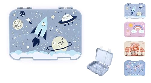 Jenard&reg; Brotdose, Bento Box, Lunch Box, Vesper Box f&uuml;r Kinder mit F&auml;chern, auslaufsicher, sp&uuml;lmaschinenfest, kindgerecht und BPA-Frei, 2 verschiedene Ausf&uuml;hrungen (Blau/Grau, Weltraum)