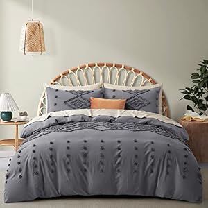 Oli Anderson Tufted Duvet Cover Queen Size, Soft and Lightweight Duvet Covers Set for All Seasons, 3 Pieces Boho Embroidery Shabby Chic Bedding Set (Beige, Queen, 90" x 90")