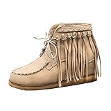 Fullwei Boots for Women,Women Round Toe Flock Fringe Booties Ladies Lace up Chukka Chelsea Combat...