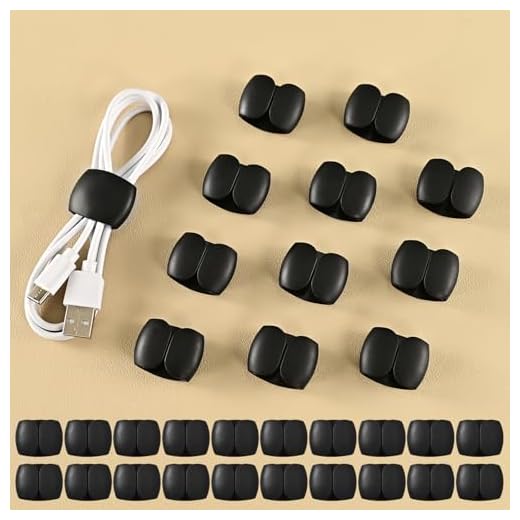 20-Pack Cable Storage and Organizer Clips – Versatile Wire & Charging Cable Management for Travel, Desk, and Home – Secure and Tidy Data Cable Holders – Black