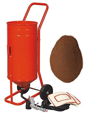 Sableuse Aérogommeuse mobile sur Roulettes 56,​70L 90lb 41kg + Sac 20kgs d'Abrasif Garnet Mesh 120A+