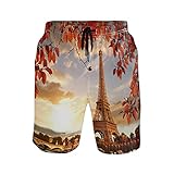 TropicalLife Badehose Frankreich Paris Eiffelturm Sommer Strand Shorts Herbst Ahornblatt, mehrfarbig, Verschiedene Größen