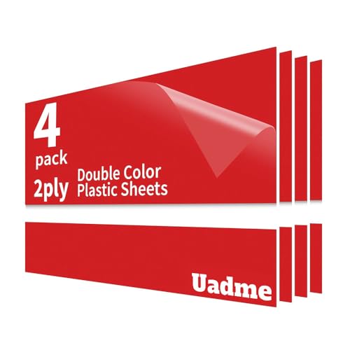 Uadme Feuille Plastique ABS, 30x20cm 1,3mm, 4 Plaques pour Gravure Laser, Plaque Gravée Personnalisée, pour Bureau à Domicile (Blanc sur Rouge)