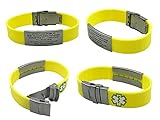 Stylish Medical Alert Bracelets – Yellow Sport: Waterproof, Hypoallergenic Silicone wristband, Free