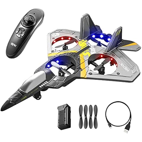 ONMDQS V17 RC Plane - Foam Remote Control Plane Toy,360° Stunt Spin Remote & Light RC , Gravity Sensing,2.4GHz, 4 Motor,Gifts for Kids Boys (Silver) Cover