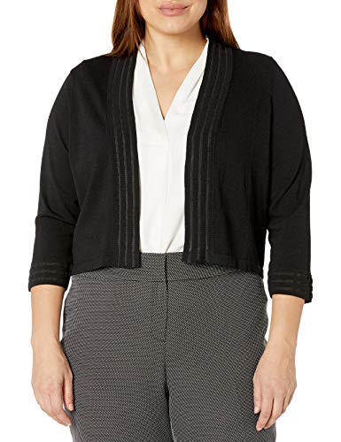 Calvin Klein Women's Plus Size Shrug with Sheer Trim, Black/Black, 1X