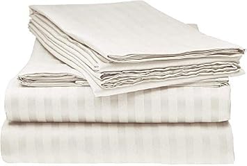 5 Piece Split Sheet Set-100% Cotton Split Cal-King Sheets Sets for Adjustable Beds, Ivory Stripe Split Sheets Set, Fits Upto 12 Deep Pocket 800 TCSplit Cal-King Sheets