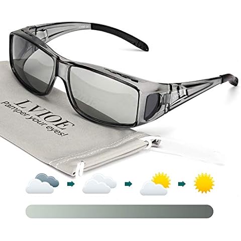 LVIOE Fit Over Photochromic Polarized Sunglasses for Driving Outdoor Activities Wear Over Rx/Prescription Glasses UVA UVB Protection Cover