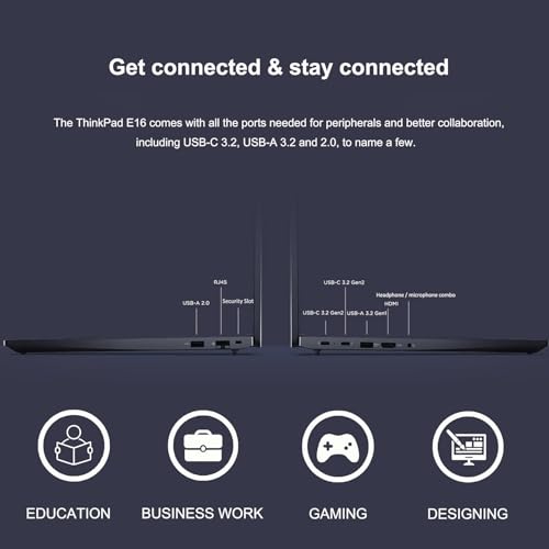 Image of Lenovo ThinkPad E16 Business Laptop, 16 inch WUXGA Anti-Glare Display, AMD Ryzen 5 7530U(> i7-1165G7,Up to 4.5GHz), 40GB RAM, 2TB SSD, Fingerprint, Backlit, Wi-Fi 6, Windows 11 Home,RJ-45,with 5 in 1 Hub