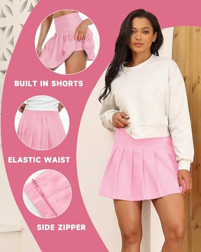 Image of Girls Pleated Skirts Tennis Skirt with Shorts High Waisted Mini Skort | Side Zipper, A-Line Cut,Stretchy Back Elastic Waistband, Athletic Golf Skorts, Uniform, Casual, Festival Outfit