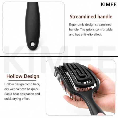 Image of KIMEE Vented Detangling Hair Brush (Pack of 2) - Flexible Spiral Curved Head for Faster Blow Drying - Pain-Free Detangler for Wet or Dry Hair - Scalp Massage Bristles with Non-Slip Matte Grip