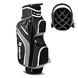 Tangkula Golf Cart Bag with 14 Way Top Dividers, Lightweight Golf Club Cart Bag with 9 Pockets, Cooler Bag, Umbrella Holder, Dual Strap & Rain Hood, Portable Golf Carry Bag for Men & Women (Grey)