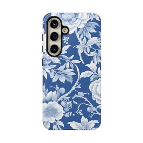 Coque rigide Samsung S24 motif floral bleu blanc pour smartphone