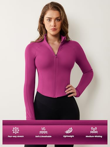 Image of AVGO Women's Workout Jacket Lightweight Zip Up Cropped Yoga Jackets Slim Fit Athletic Tops with Thumb Holes