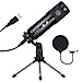 Microfono a Condensatore, Microfono a USB Kit 192kHZ/24bit Microfono di Registrazione con Treppiedi Regolabile & Filtro Anti-Vento Supporto per Streaming, Registrazione, Podcasting, YouTube (Nero)