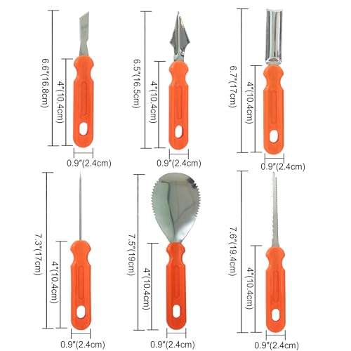 Image of Two Halloween LED Pumpkin Lights with Wand Remote Timer 6 PCS Stainless Steel Pumpkin Carving Cutting Tool Kit Set Jack-O-Lantern Decorations Battery Operated Realistic Flickering Flameless Candles