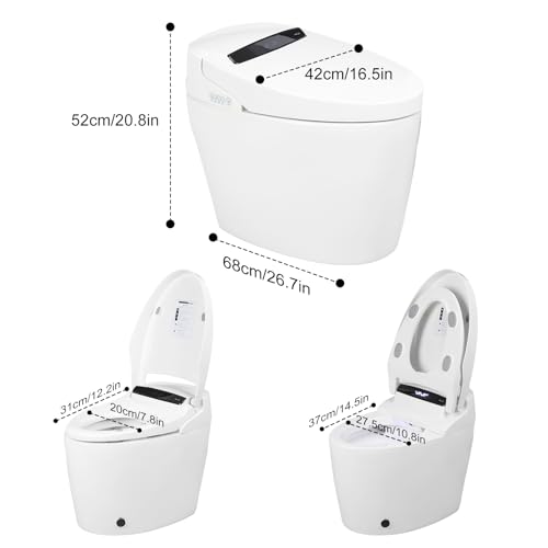 Inodoro inteligente de una pieza con bidé touchless, sensor de pie para descarga automática, asiento calefactado, limpieza dual con boquillas, secador de aire, luz nocturna LED, control remoto, inodoro moderno alargado sin tanque miniatura 2