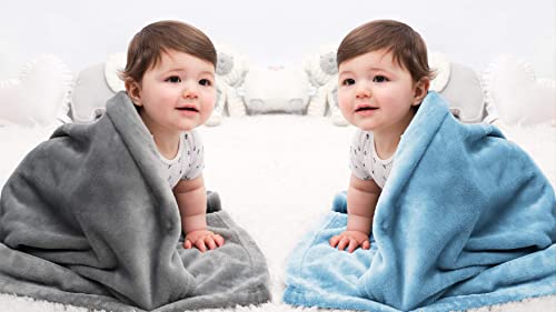 Image of Amazon Brand - Umi Super Soft Single Layered Flannel Baby Blanket - Aqua & Grey | Cozy & Breathable | Warm, Soft, and Comfortable | Perfect for Newborns | Unisex Design for Boys & Girls (Pack of 2)