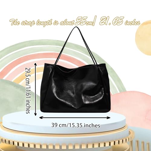 Bolso tote de poliuretano grande con cierre de botón, bolso de hombro espacioso para mujeres, ideal para el trabajo y viajes miniatura 3
