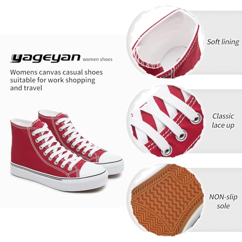Image of yageyan Womens High Top Canvas Sneakers Lace up Fashion Shoes for Women Casual Classic