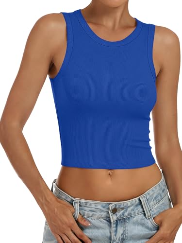 Image of ANRABESS Womens Crop Tank Tops High Neck Sleeveless Ribbed Knit Slim Fit Shirts 2026 Summer Casual Basic Workout Clothes