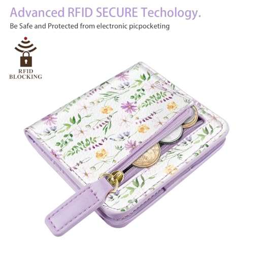 Image of Small Womens Wallet Thin Credit Card Holder Pocket Mini Purse | Compact Women Slim RFID Blocking Wallets Bifold Ladies Pocket Card Holders for Travel & Daily Use, White Daisy